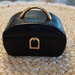Wolf Designs Black Pebbled Leather Mini Travel Jewelry Box Case